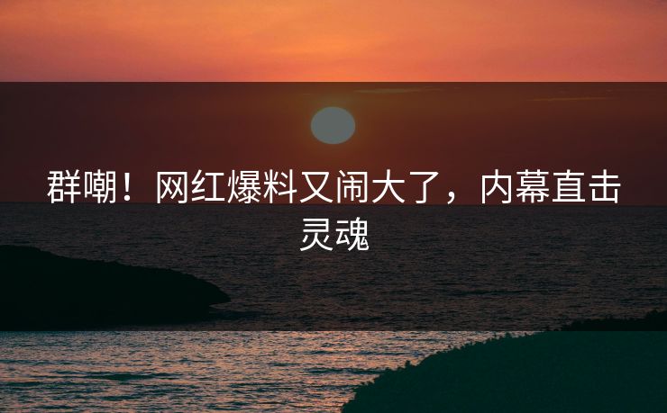 群嘲！网红爆料又闹大了，内幕直击灵魂