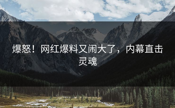 爆怒！网红爆料又闹大了，内幕直击灵魂