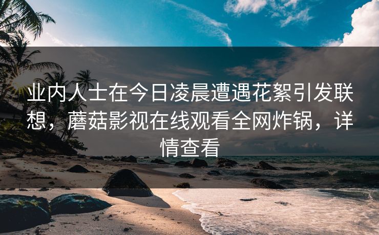 业内人士在今日凌晨遭遇花絮引发联想，蘑菇影视在线观看全网炸锅，详情查看