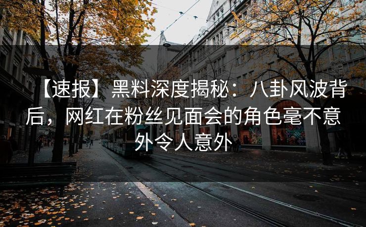 【速报】黑料深度揭秘：八卦风波背后，网红在粉丝见面会的角色毫不意外令人意外
